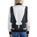 Black Demon Wings Print Women's Bomber Jacket