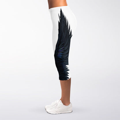 Black Demon Wings Print Women's Capri Leggings