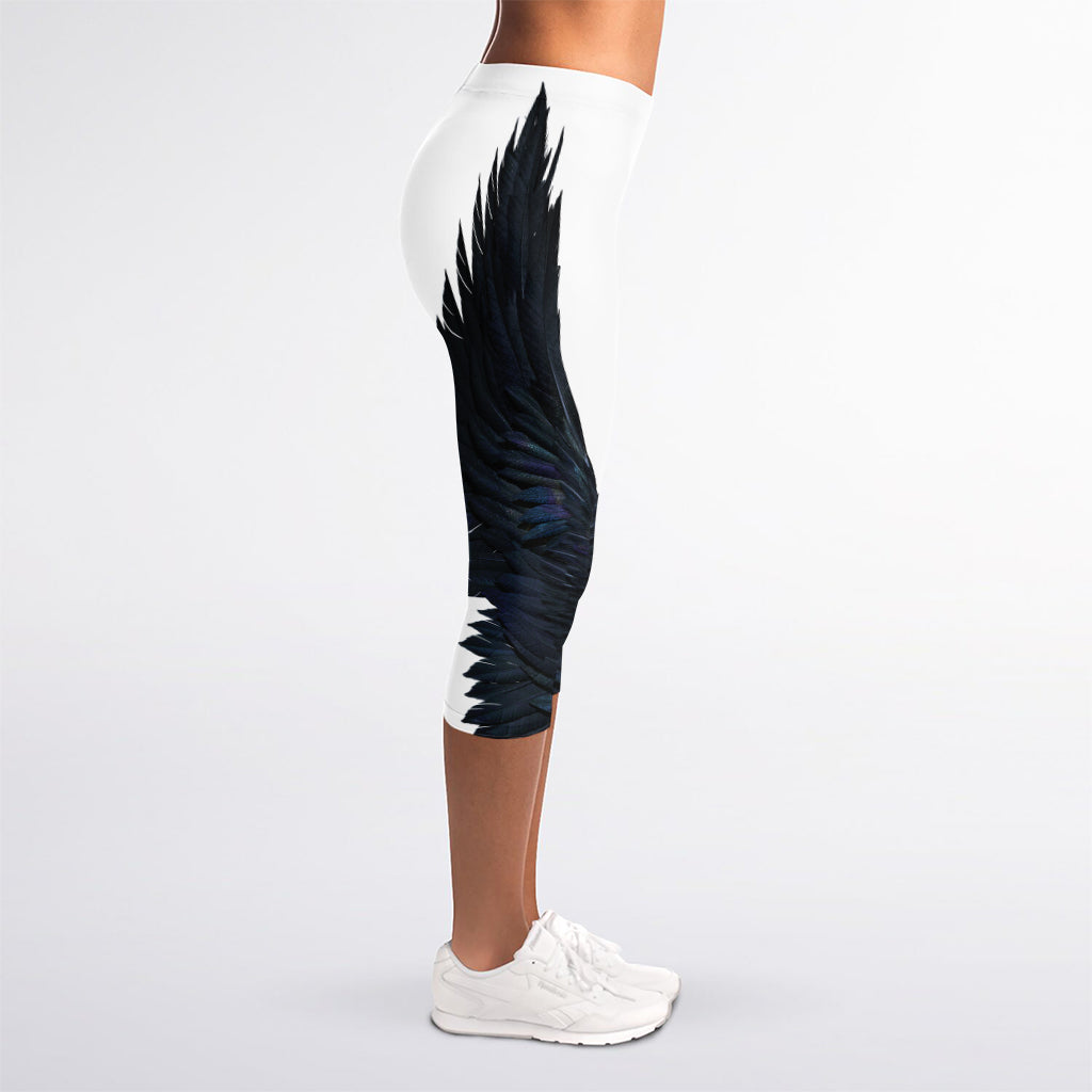 Black Demon Wings Print Women's Capri Leggings