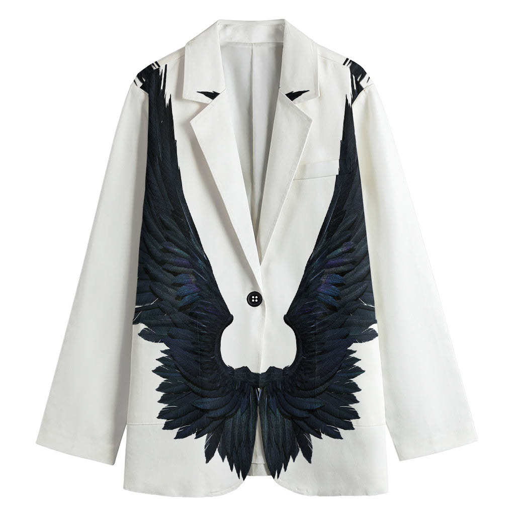 Black Demon Wings Print Women's Cotton Blazer
