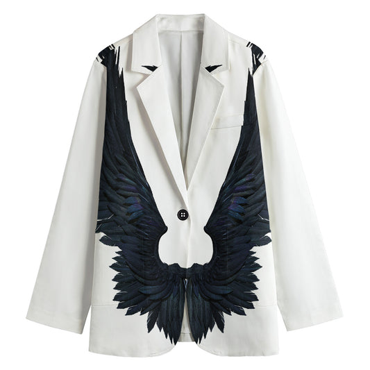 Black Demon Wings Print Women's Cotton Blazer