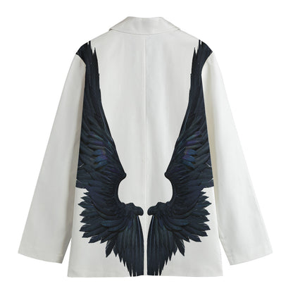 Black Demon Wings Print Women's Cotton Blazer