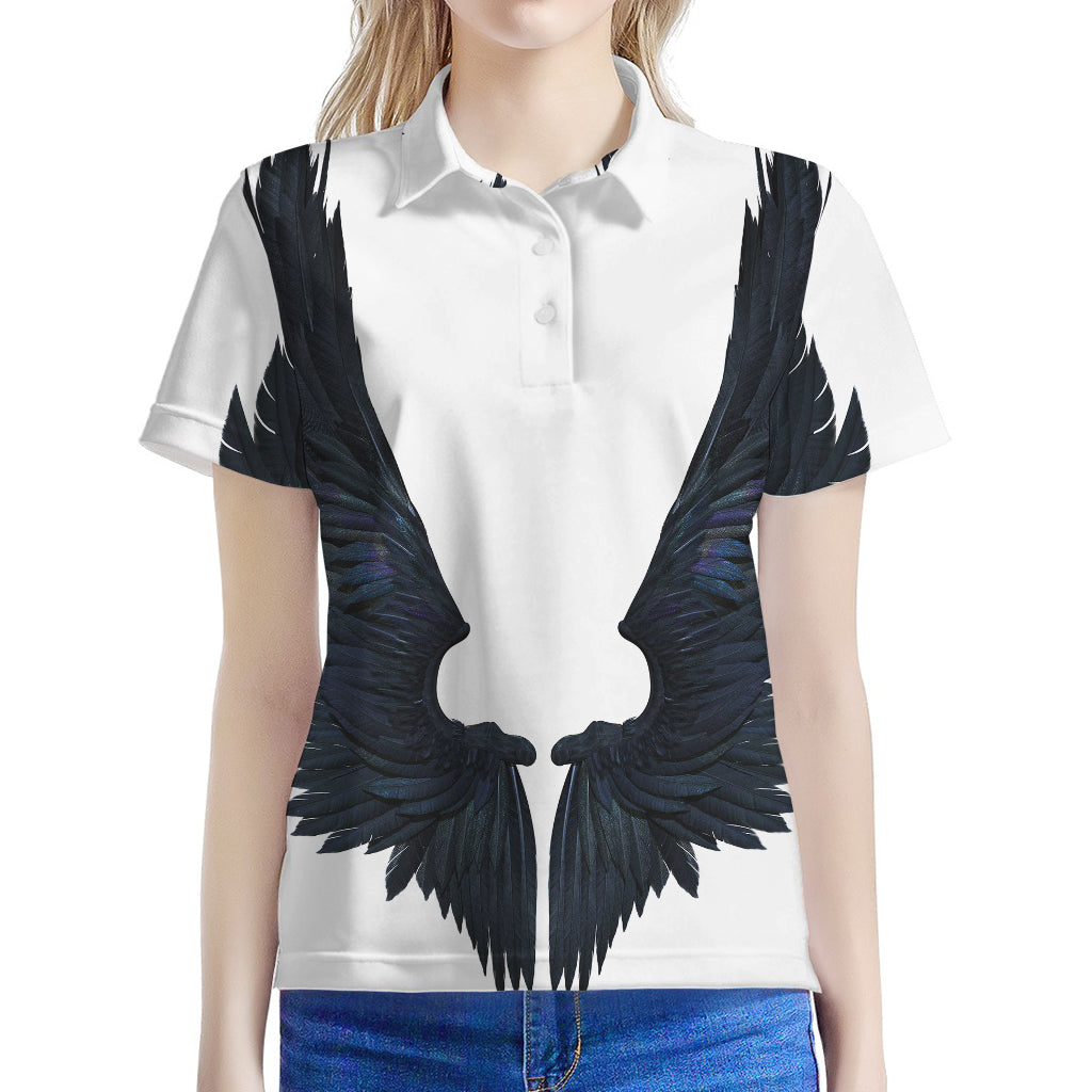 Black Demon Wings Print Women's Polo Shirt