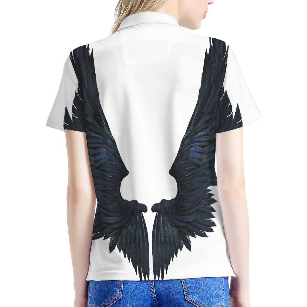 Black Demon Wings Print Women's Polo Shirt