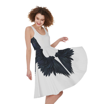 Black Demon Wings Print Women's Sleeveless Dress