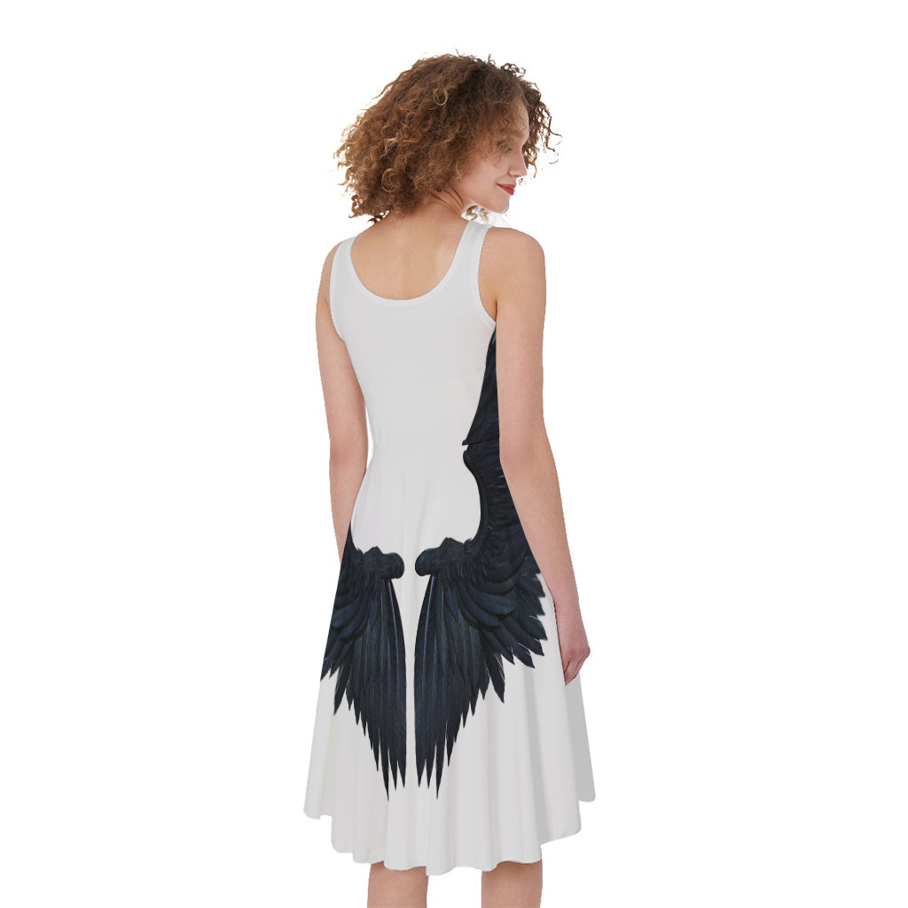Black Demon Wings Print Women's Sleeveless Dress