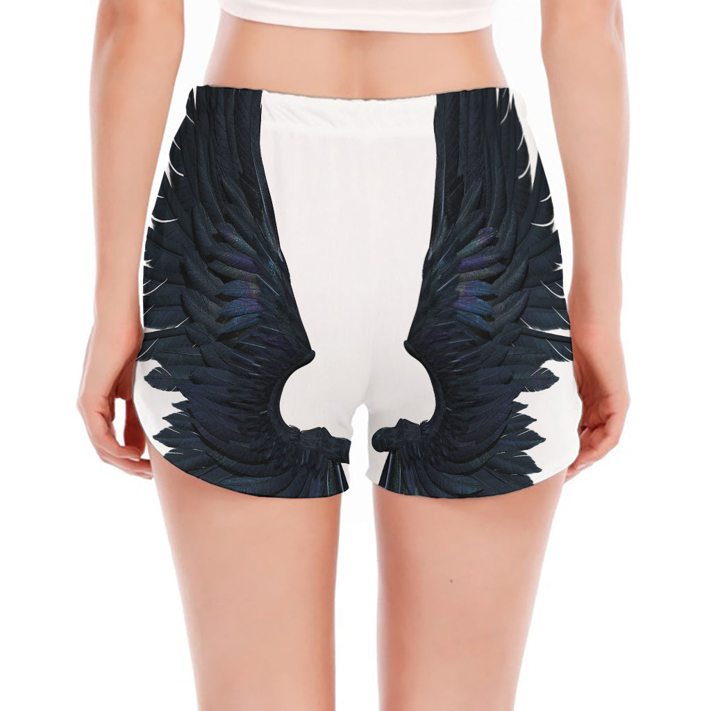 Black Demon Wings Print Women's Split Running Shorts