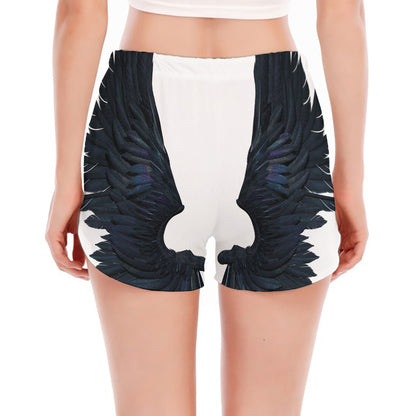 Black Demon Wings Print Women's Split Running Shorts