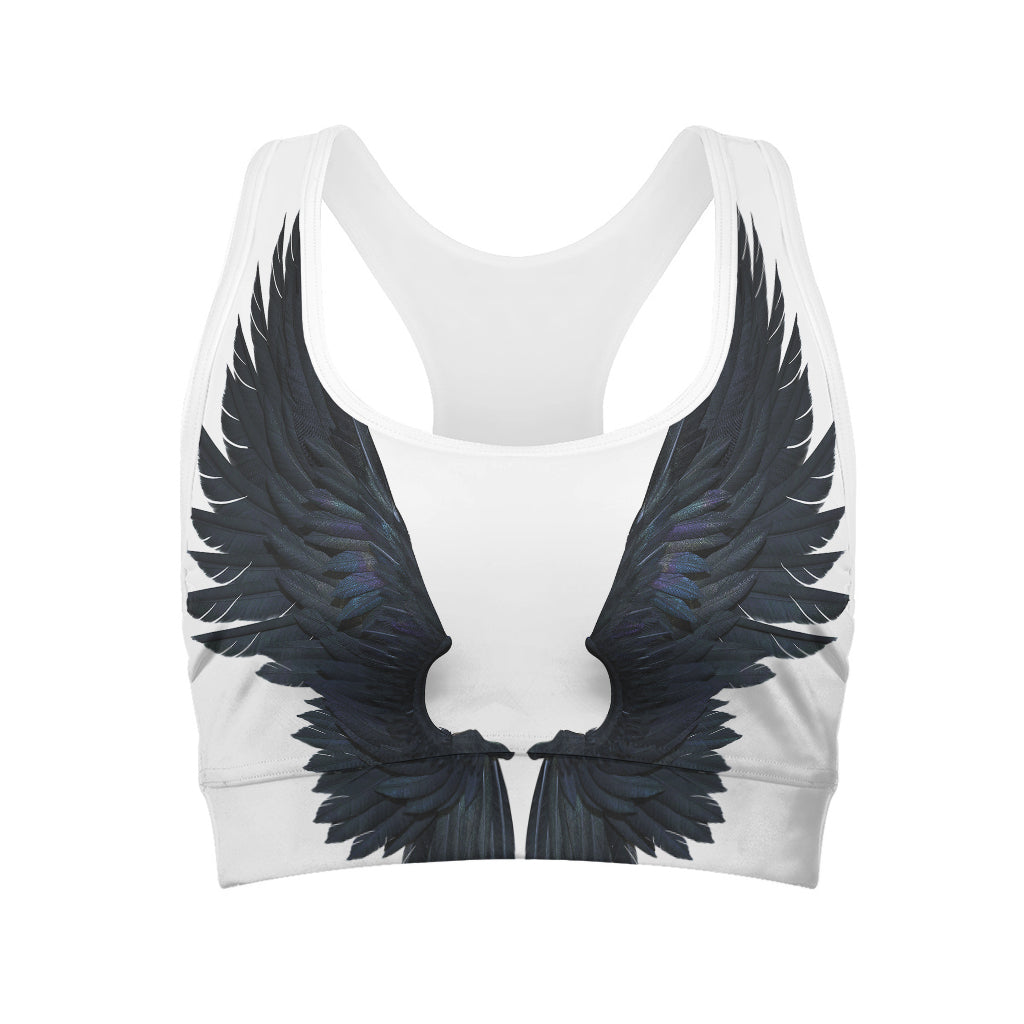 Black Demon Wings Print Women's Sports Bra