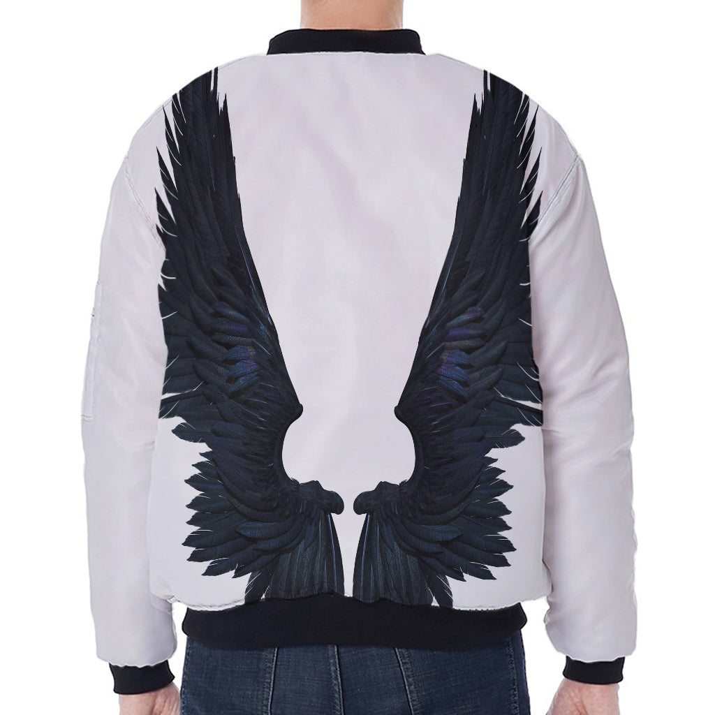 Black Demon Wings Print Zip Sleeve Bomber Jacket