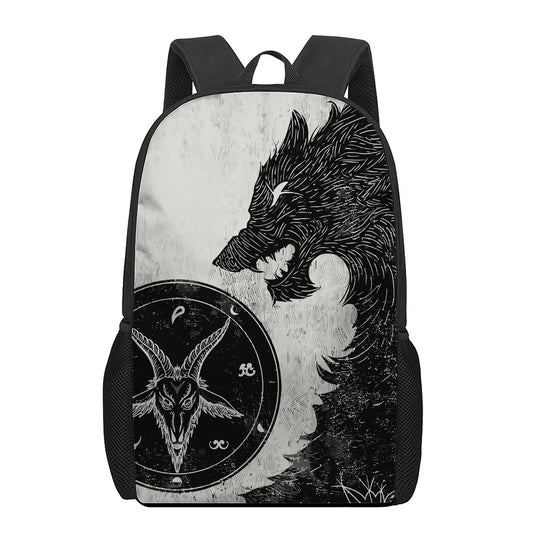 Black Demon Wolf Print 17 Inch Backpack
