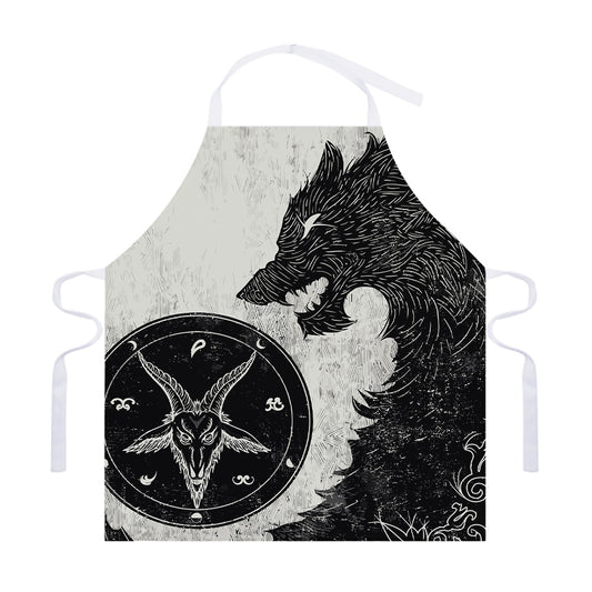 Black Demon Wolf Print Adjustable Apron