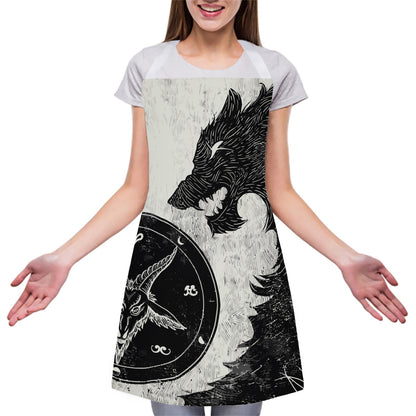 Black Demon Wolf Print Adjustable Apron