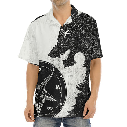 Black Demon Wolf Print Aloha Shirt