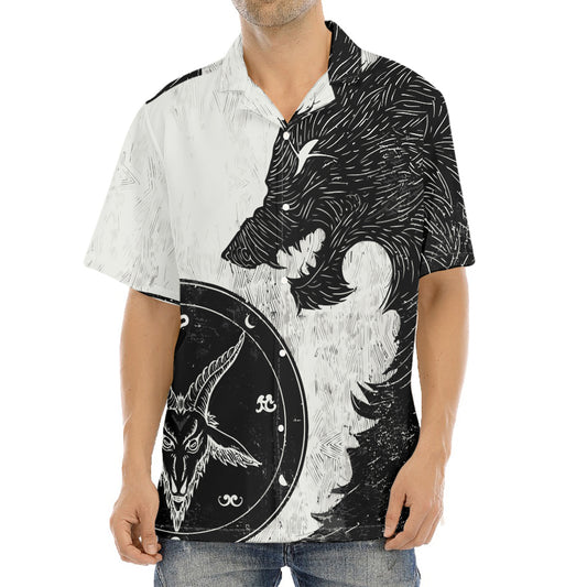Black Demon Wolf Print Aloha Shirt