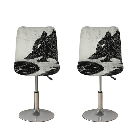 Black Demon Wolf Print Bar Stool Covers