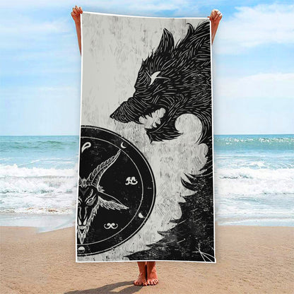 Black Demon Wolf Print Beach Towel