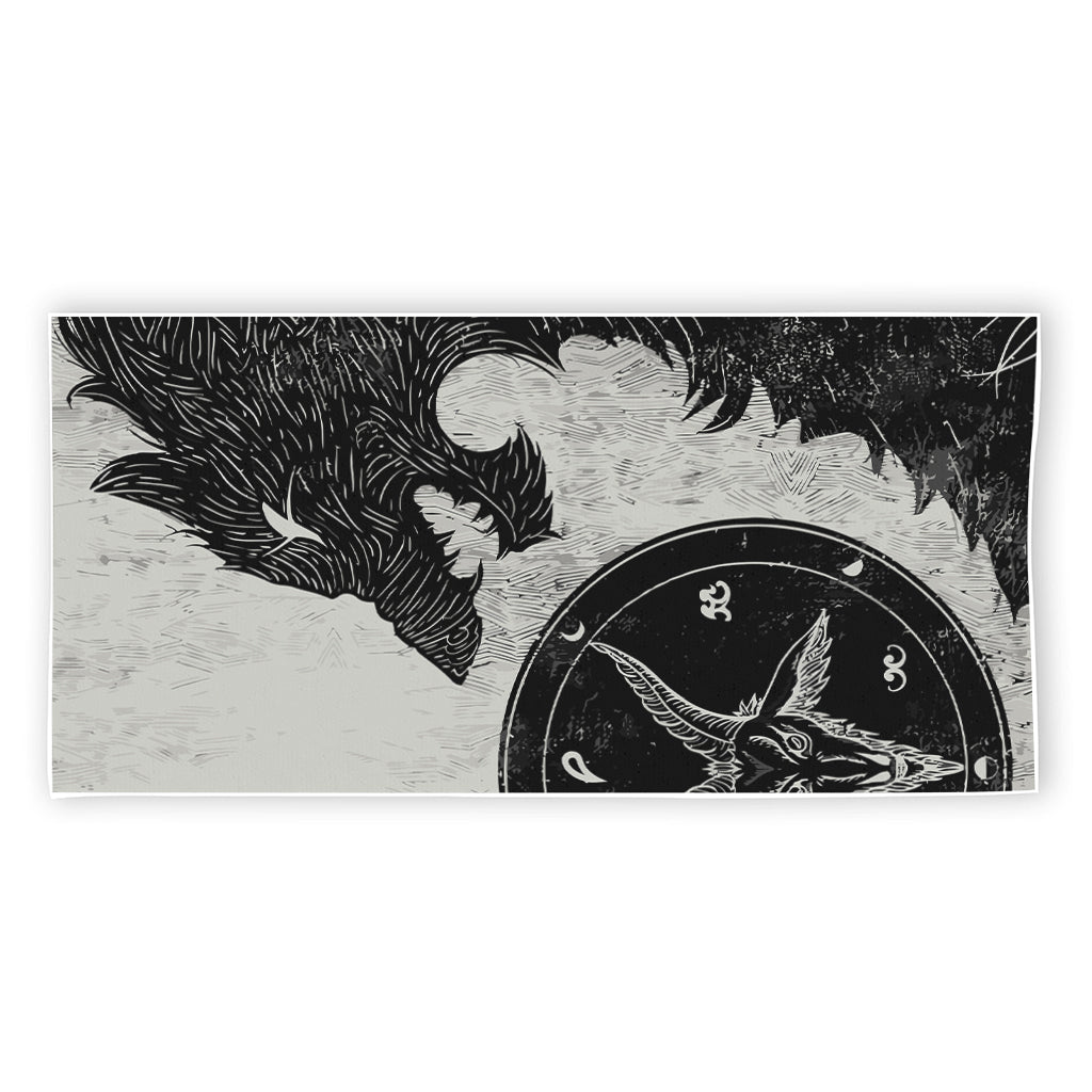 Black Demon Wolf Print Beach Towel