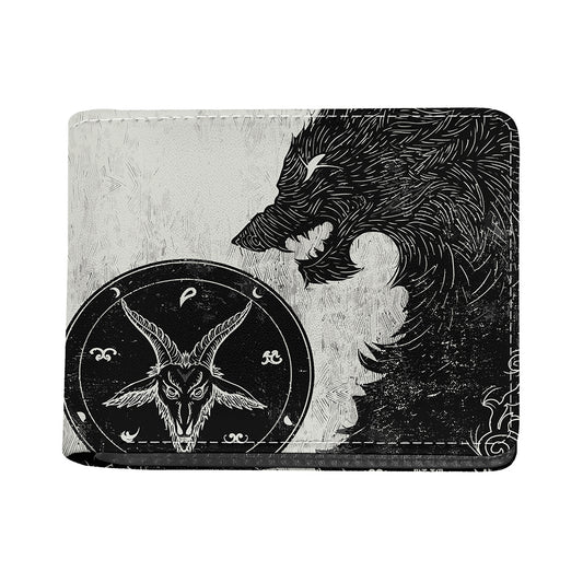 Black Demon Wolf Print Bifold Wallet