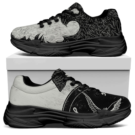 Black Demon Wolf Print Black Chunky Shoes