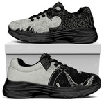 Black Demon Wolf Print Black Chunky Shoes