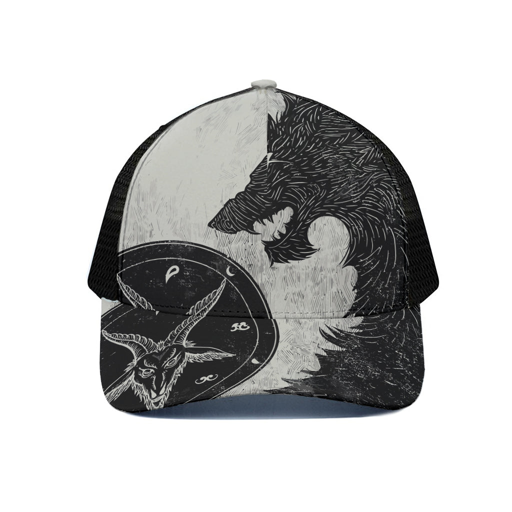 Black Demon Wolf Print Black Mesh Trucker Cap