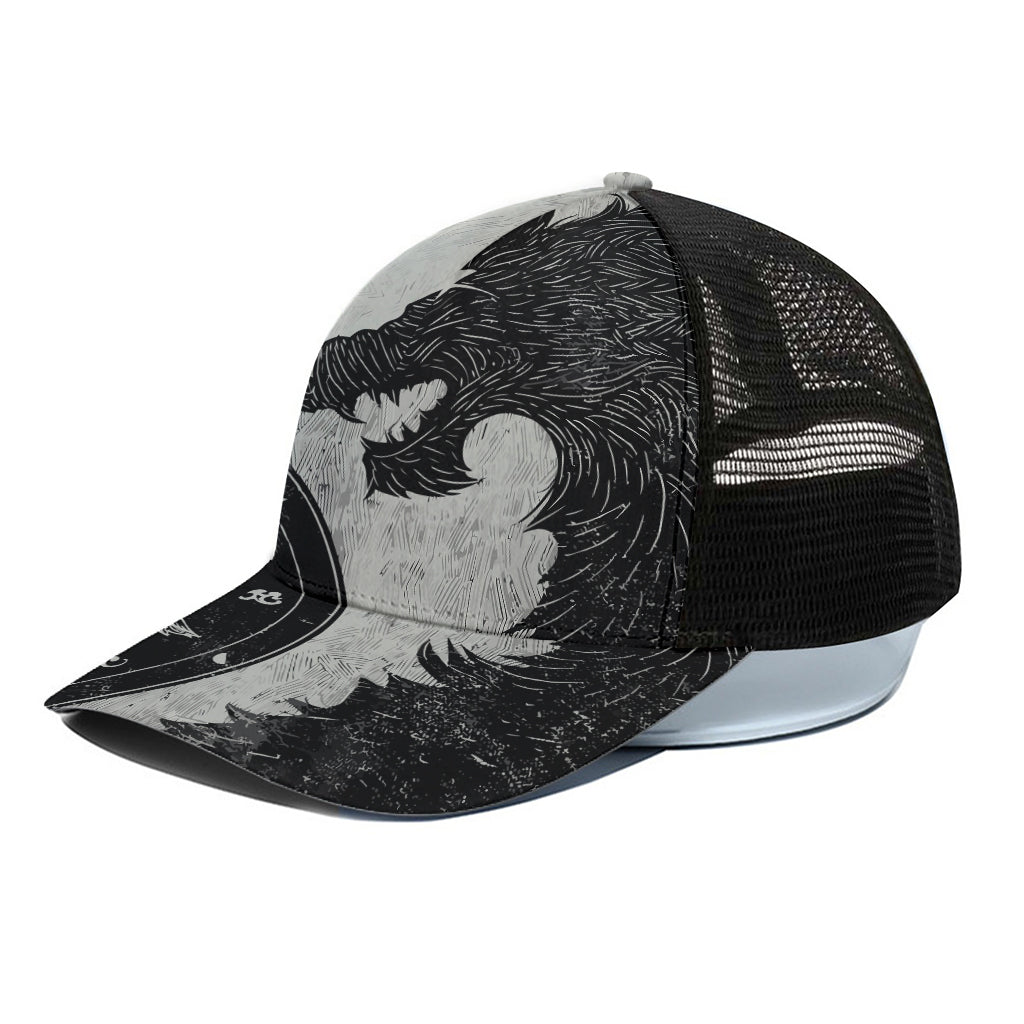 Black Demon Wolf Print Black Mesh Trucker Cap