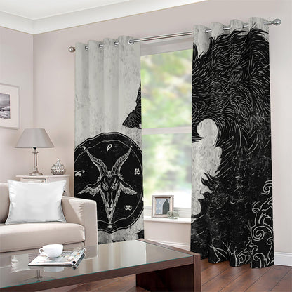 Black Demon Wolf Print Blackout Grommet Curtains