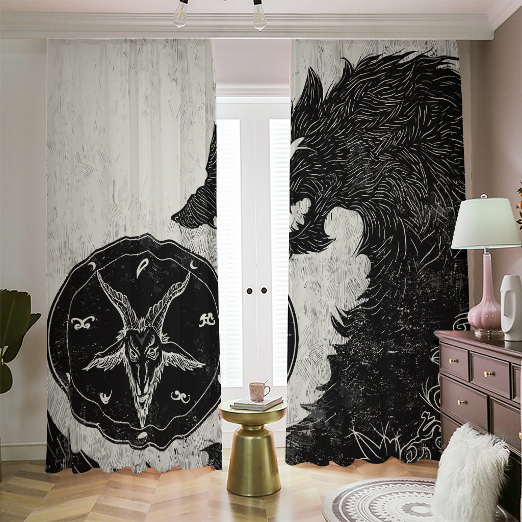 Black Demon Wolf Print Blackout Pencil Pleat Curtains