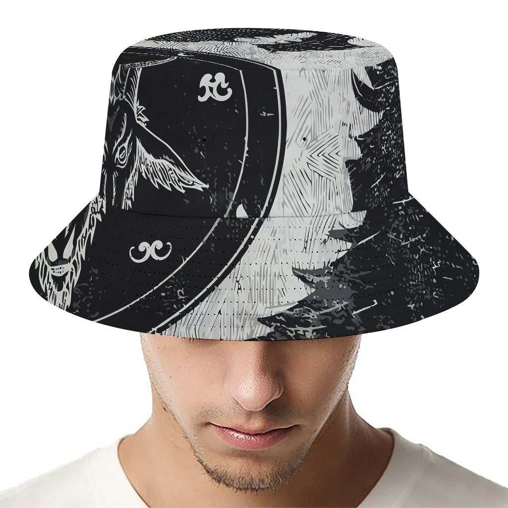 Black Demon Wolf Print Bucket Hat
