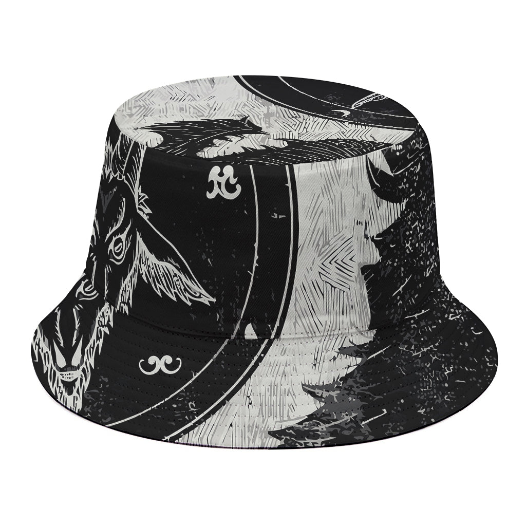 Black Demon Wolf Print Bucket Hat