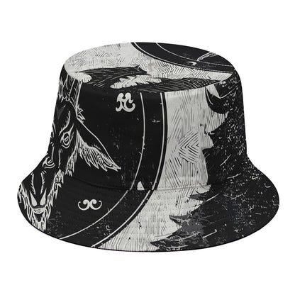 Black Demon Wolf Print Bucket Hat