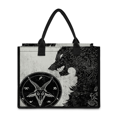 Black Demon Wolf Print Canvas Tote Bag