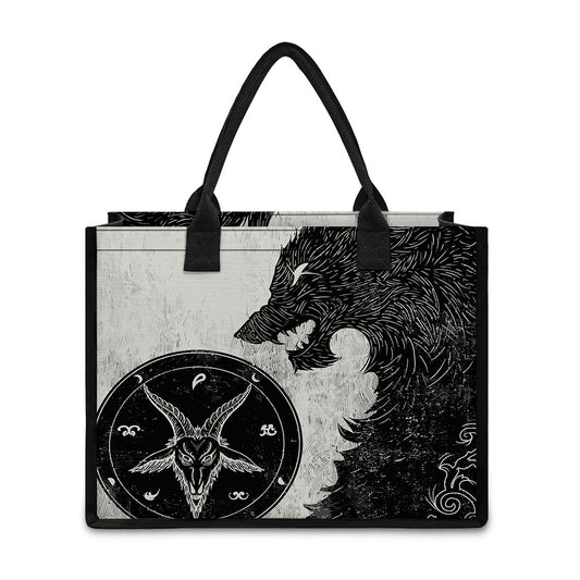 Black Demon Wolf Print Canvas Tote Bag