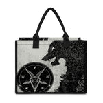 Black Demon Wolf Print Canvas Tote Bag