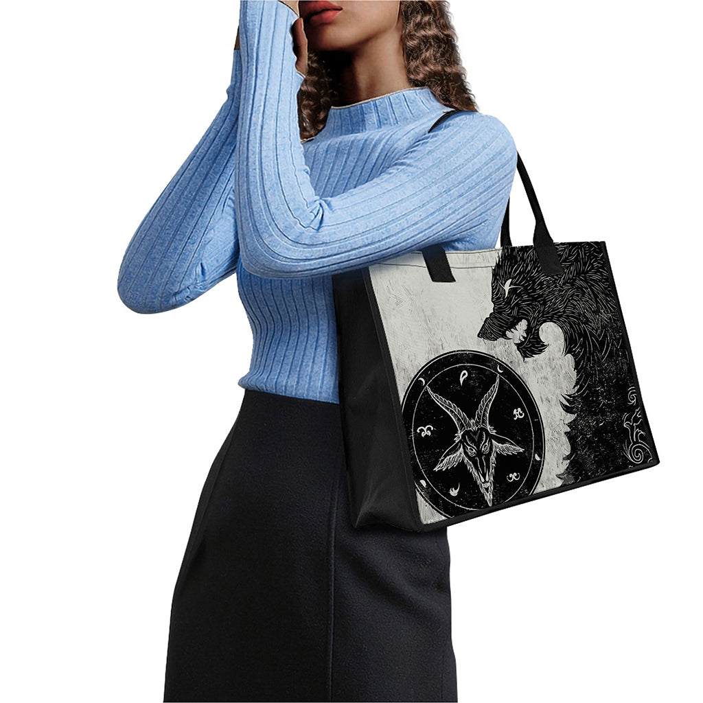 Black Demon Wolf Print Canvas Tote Bag