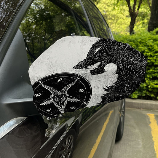 Black Demon Wolf Print Car Side Mirror Covers