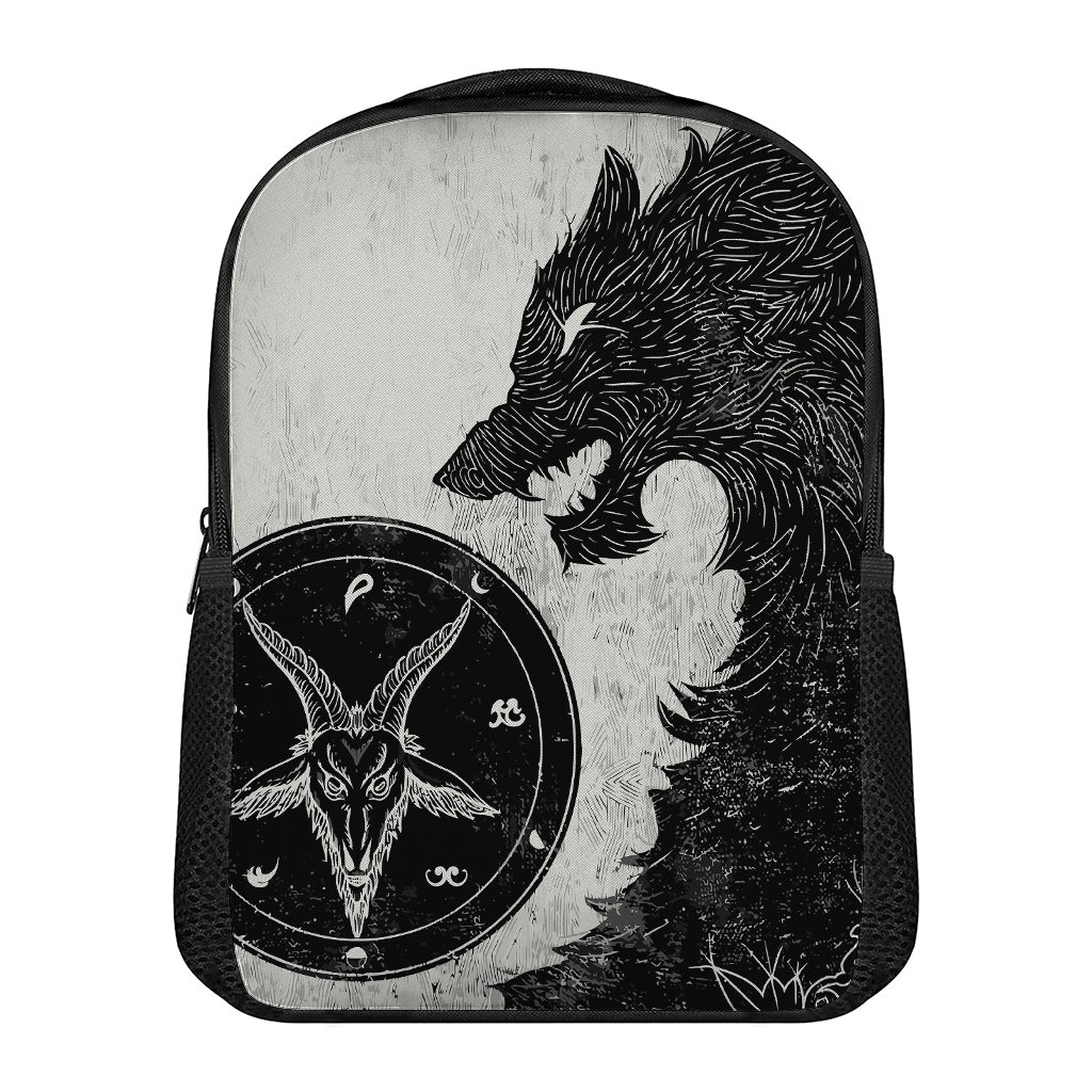 Black Demon Wolf Print Casual Backpack