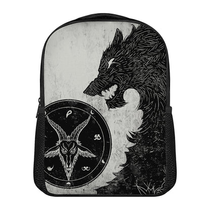 Black Demon Wolf Print Casual Backpack