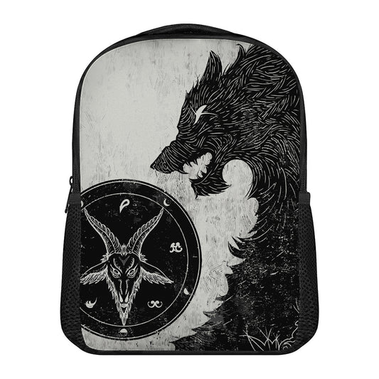 Black Demon Wolf Print Casual Backpack