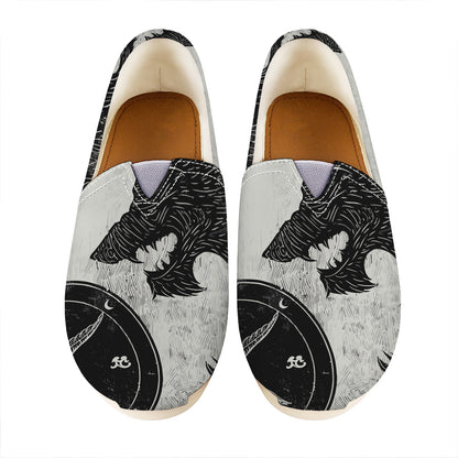Black Demon Wolf Print Casual Shoes