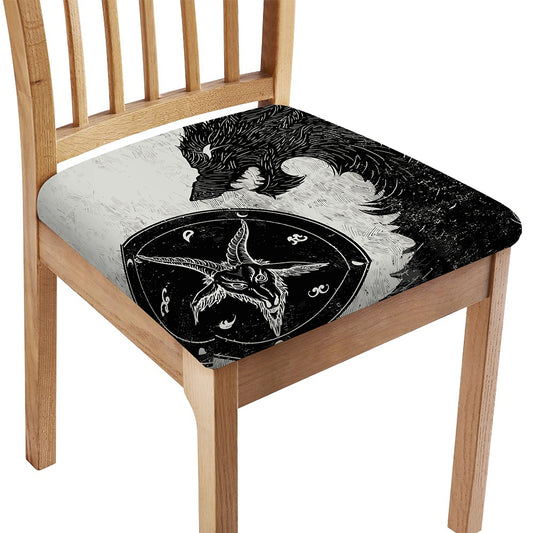 Black Demon Wolf Print Chair Cushion Cover