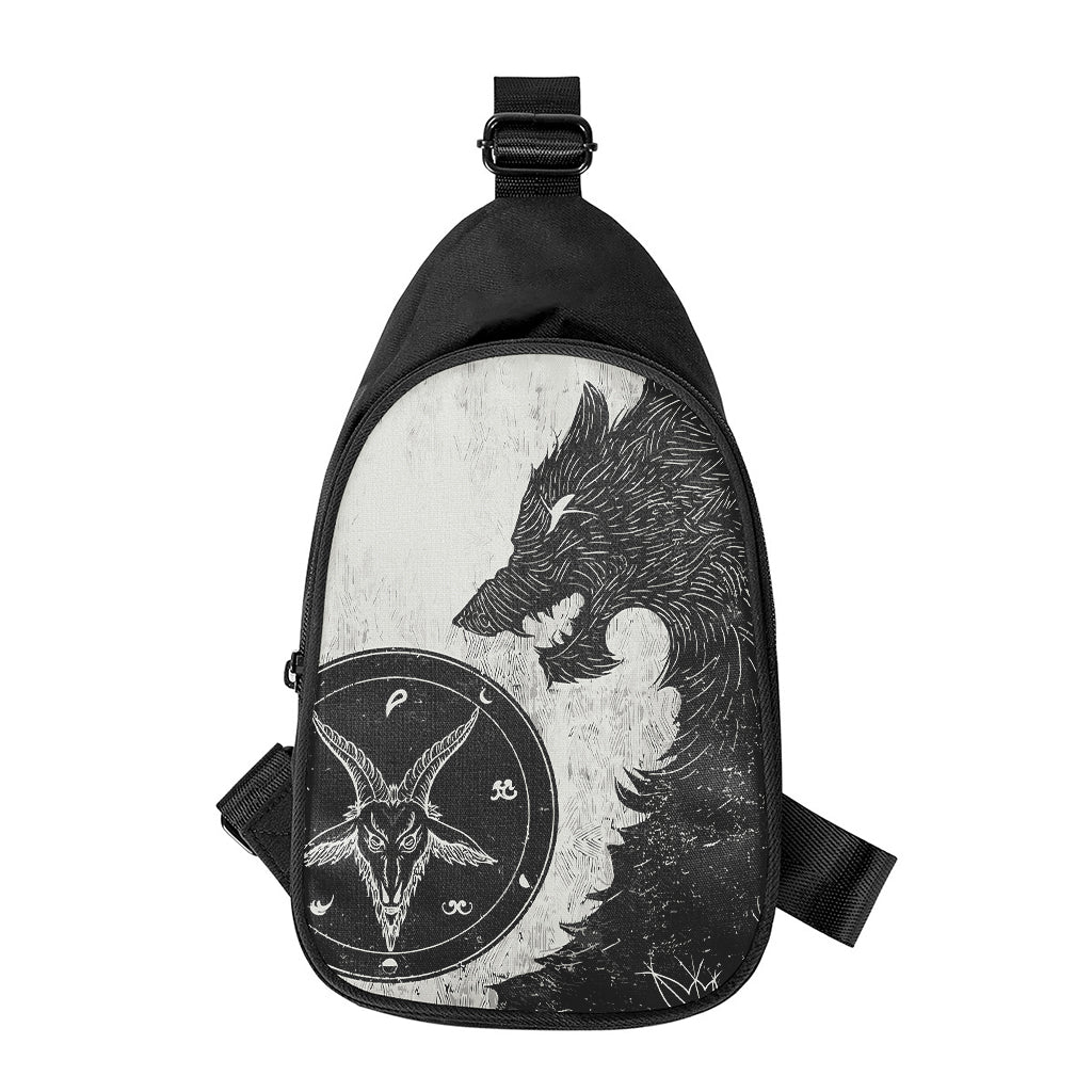 Black Demon Wolf Print Chest Bag