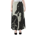 Black Demon Wolf Print Chiffon Maxi Skirt