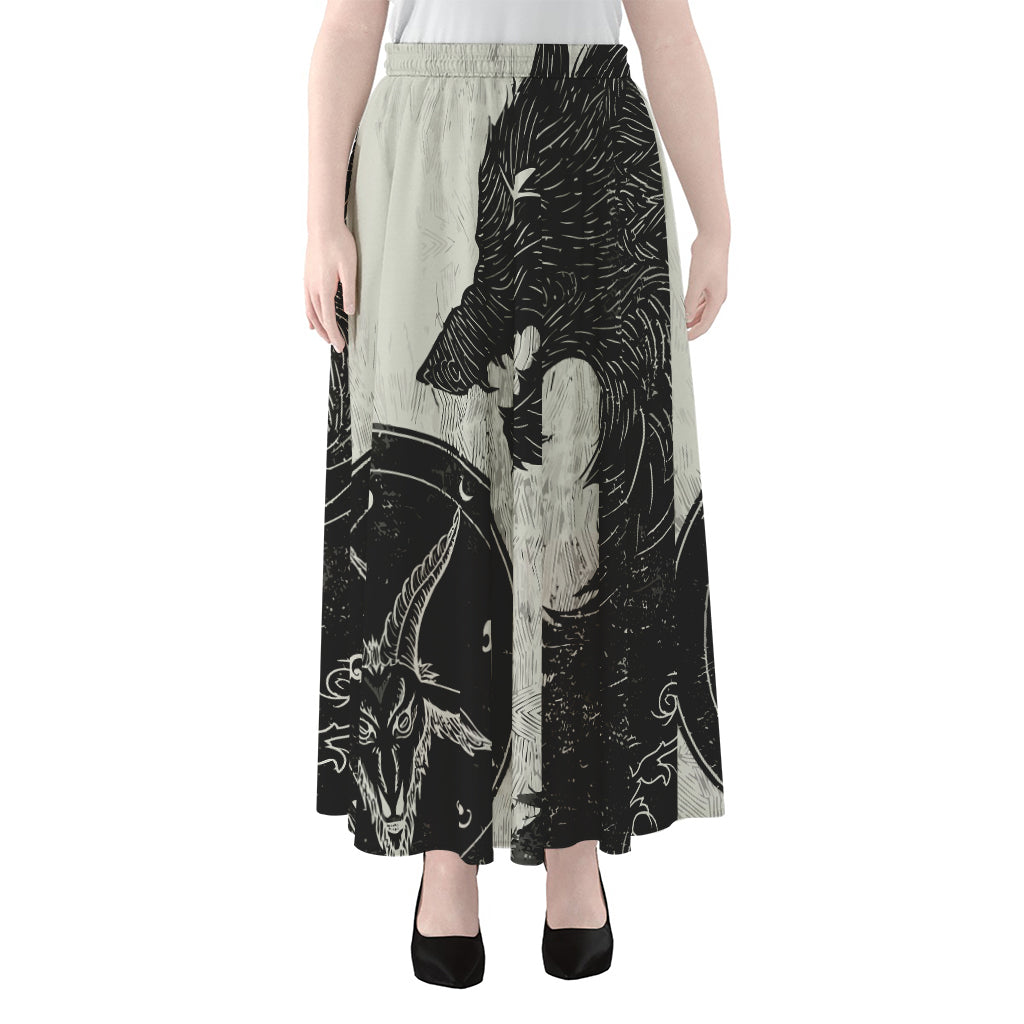 Black Demon Wolf Print Chiffon Maxi Skirt