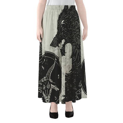Black Demon Wolf Print Chiffon Maxi Skirt