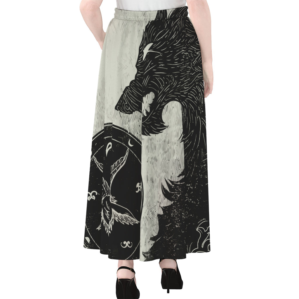 Black Demon Wolf Print Chiffon Maxi Skirt