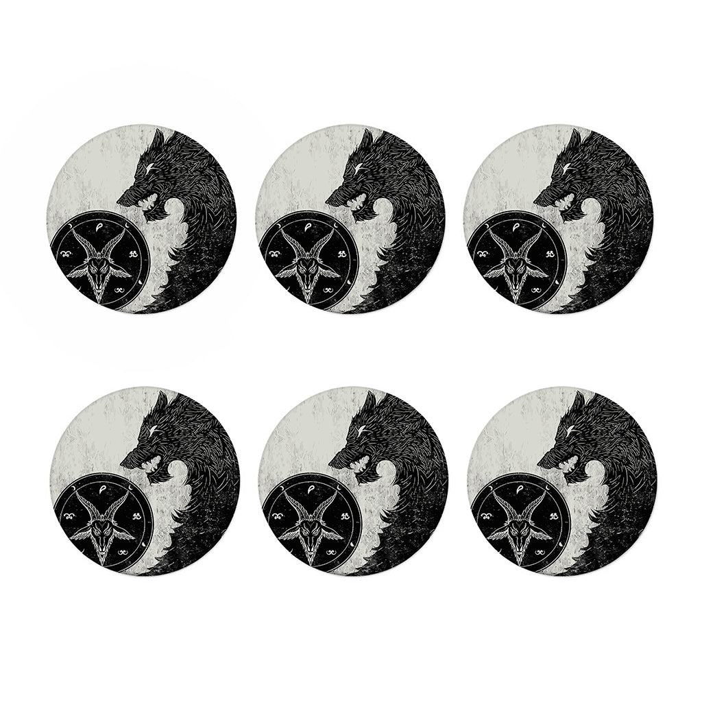 Black Demon Wolf Print Coaster Set