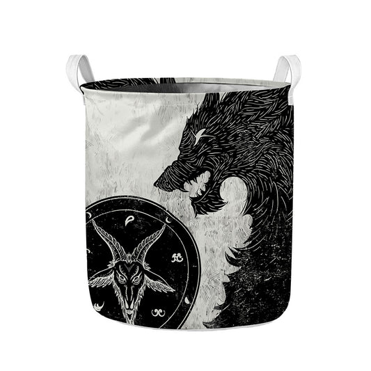 Black Demon Wolf Print Collapsible Laundry Basket