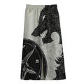 Black Demon Wolf Print Cotton Front Slit Maxi Skirt